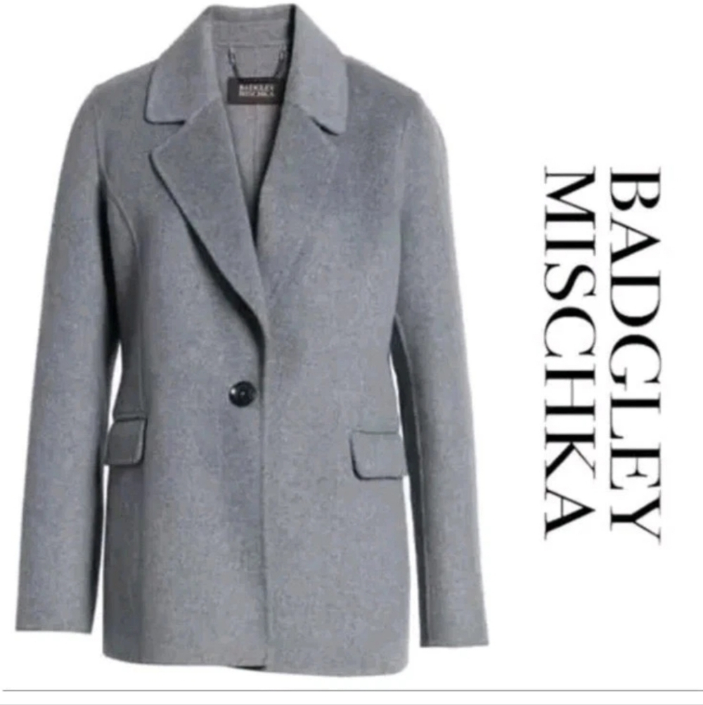 Bagley Mischka Double Face Blazer Jacket XL Gray Wool Blend Car Coat Preppy Nwt